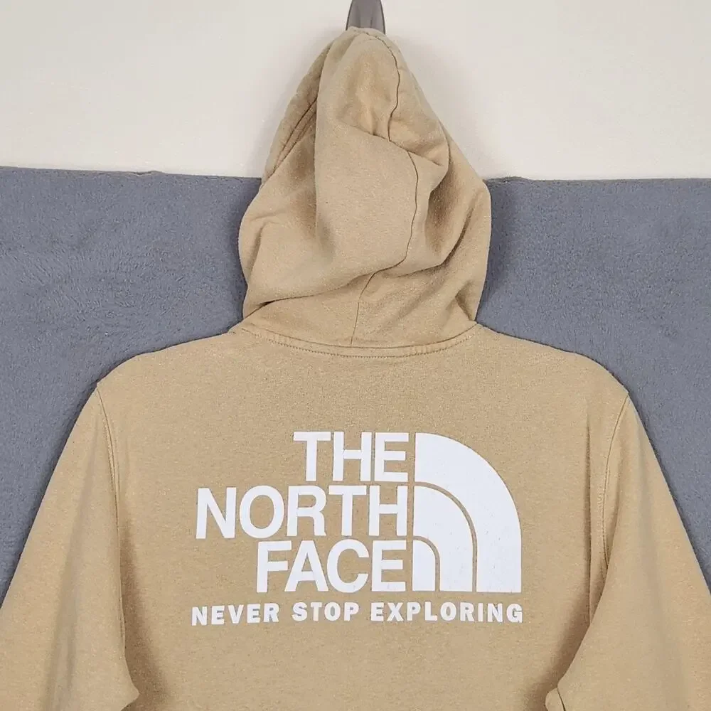North Face Never Stop Exploring Hoodie Mens Large Beige Pullover Fleece A7R9H